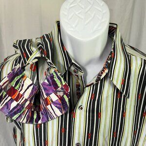 🔥 Robert Graham Men’s Long Sleeve Shirt White Black Yellow Large L EUC 👔